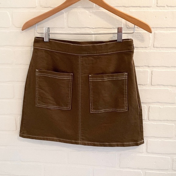 Oak+Fort Women Skirt CONTRAST STITCH TWILL MINI Kakhi Brown/Cream Cotton Size 4 - Picture 8 of 14